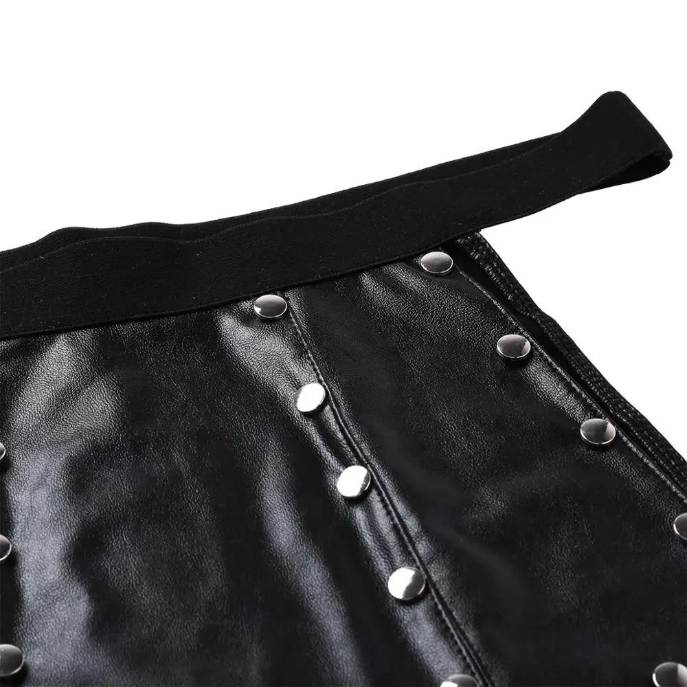 Men Lingerie Exotic Cosplay Leather Kilt Underwear Gothic Crotchless Knickers Panties Sissy Gay Sexy Split Panels Underpants 4XL