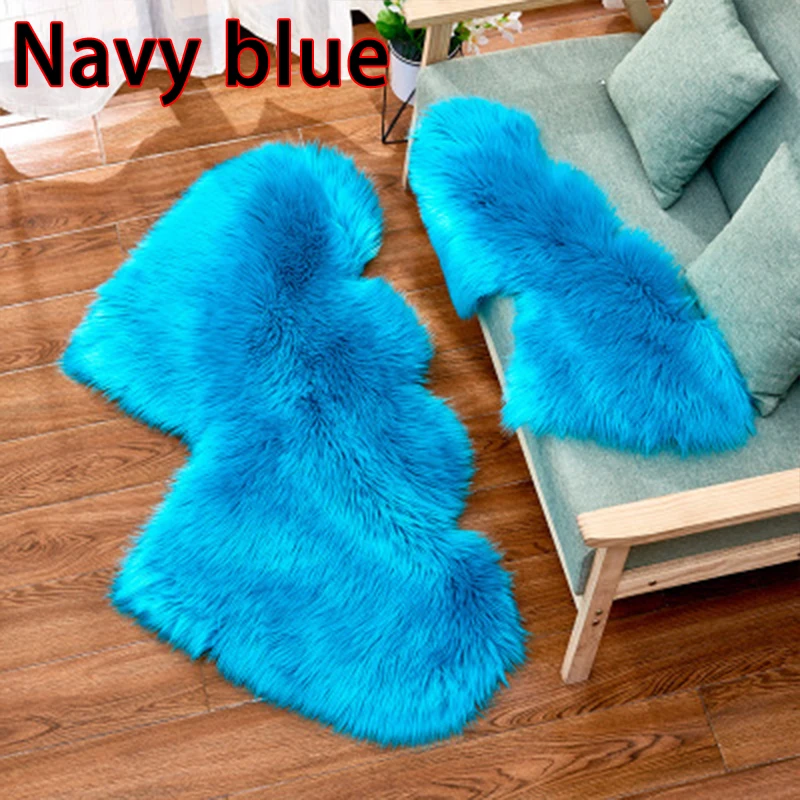 Navy blue Роскошный двойной ковер с сердечками из искусственного пушистого меха мягкая подушка зимние лохматые теплые коврики для плохой/гостиной Декор М/Л сплошной цвет - Цвет: Navy blue