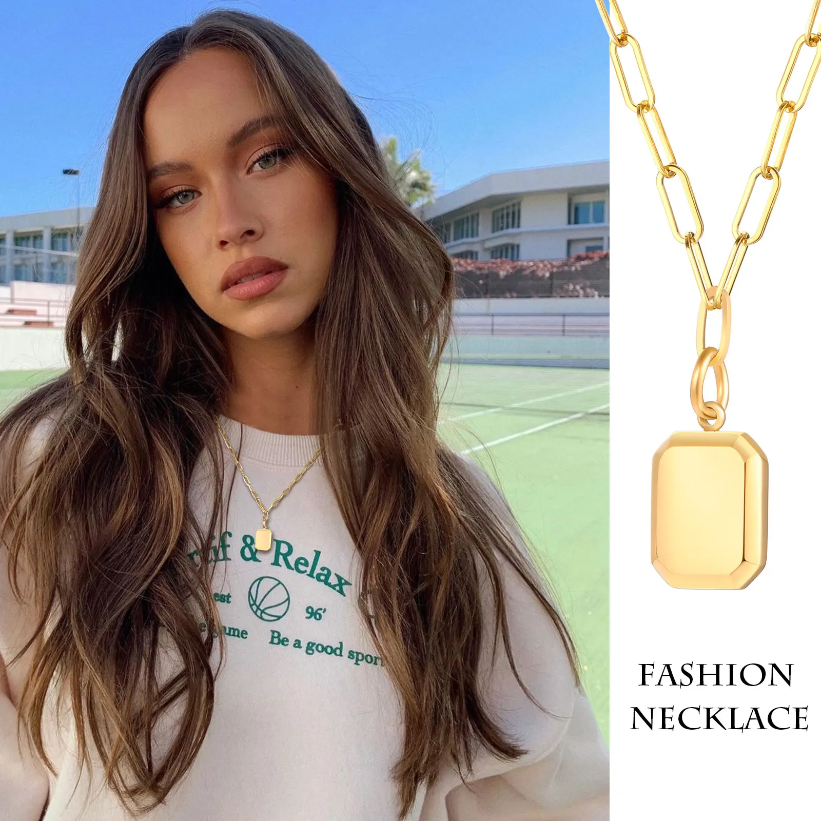 Tiny Square Rectangle Necklace Pendant 