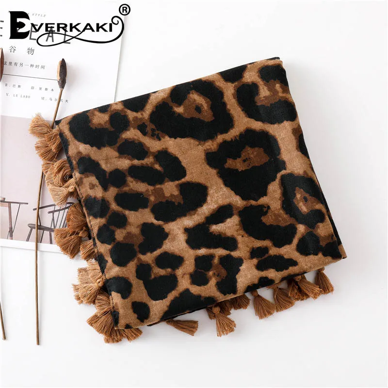 Everkaki Boho шарф с леопардовым принтом шаль женская с кисточками Осенняя модная женская накидка шарфики богемная шаль Женская зима новая