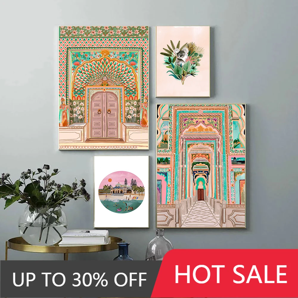 Марокканская дверь винтажный постер коридор архитектура художественные картины