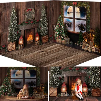 

Christmas Backdrop for Photography Windows Fireplace Winter Children Portrait Background Christmas Tree Gifts Toys Photo Shoot