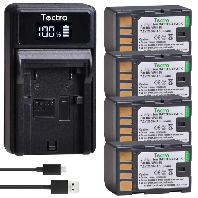 Tecrta 2000mAh BN-VF815U for BN-VF815 BNVF815 Battery for JVC GR-D720US GR-D728 GR-D750US GR-D771 GR-D720+LED USB Charger