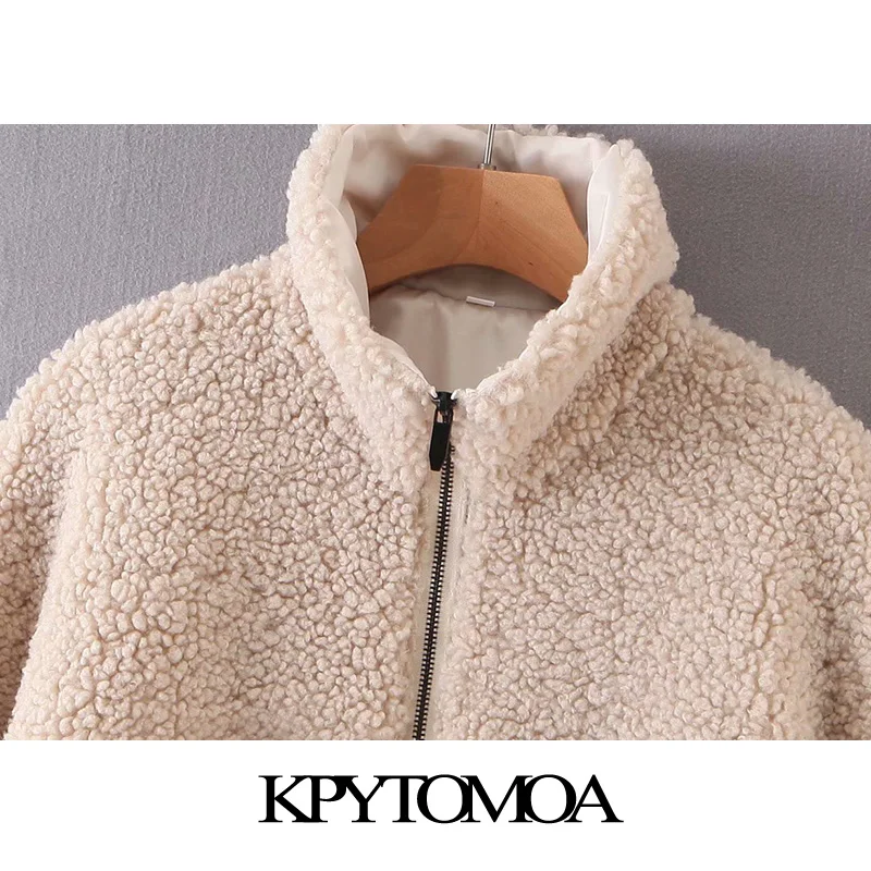 Винтажная стильная Толстая теплая зимняя укороченная куртка из искусственного меха, пальто для женщин, модная женская верхняя одежда с длинным рукавом и карманами, шикарные топы