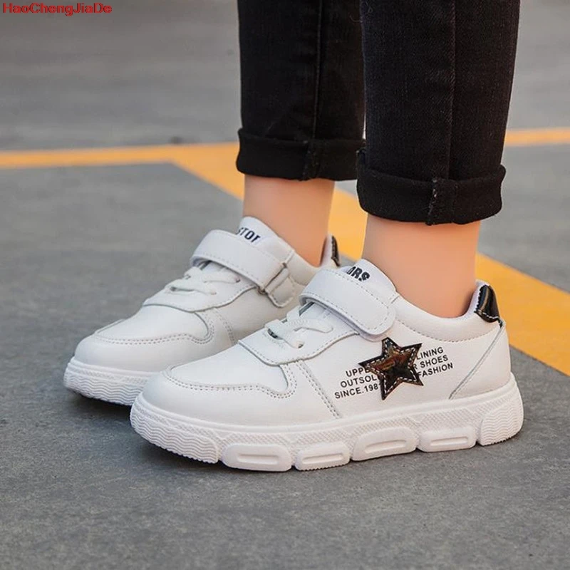 

Spring New Fashion Children Small White Shoes Kids All-match Soild Color Star letters Fashion Soft Bottom Shoes Kids