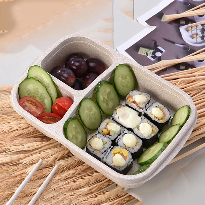 LBER 2 шт натуральный материал Ланч Bento Box еда с подогревом термос контейнер кухонные обеденные инструменты-бежевый и синий