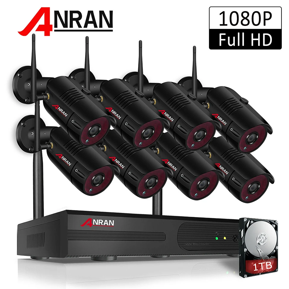Anran 1080P Funk IP Kamera Überwachungskamera Viedo 2MP 8CH NVR HDMI 2TB Set P2P 