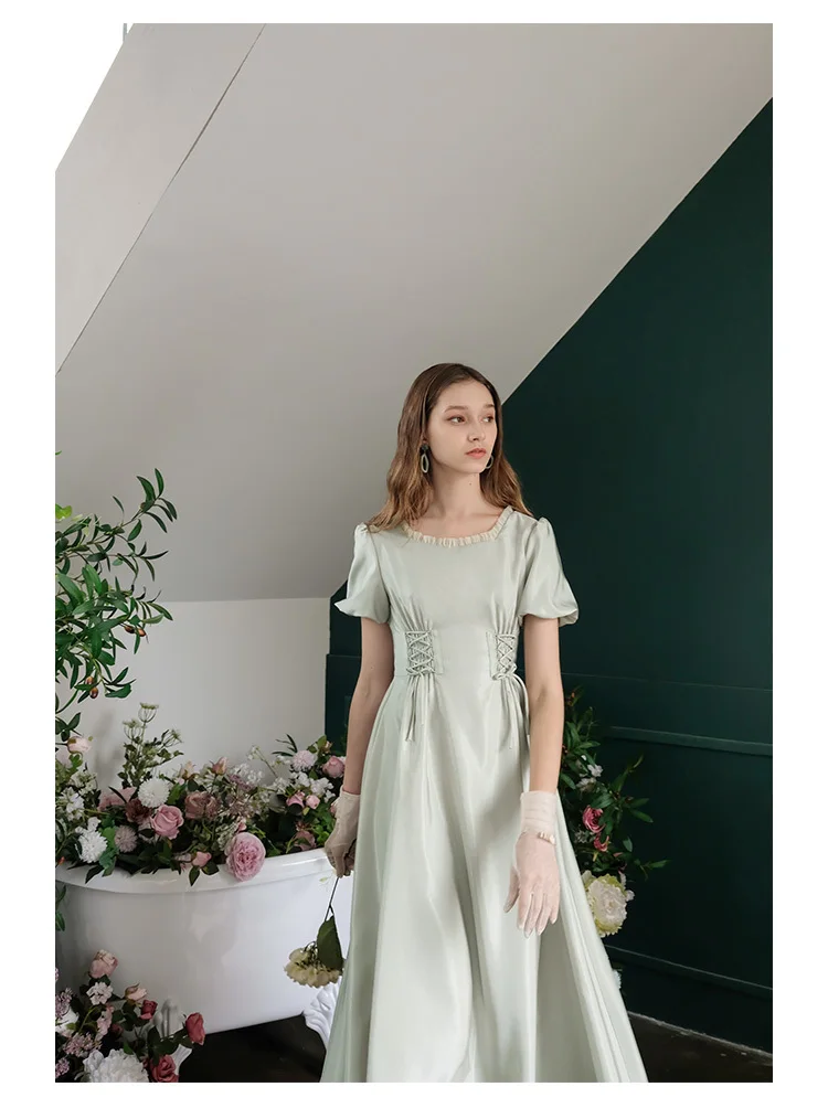 Летнее платье женское винтажное элегантное тонкое Повседневное платье vestido de festa дамское Бандажное Ретро атласное длинное платье с коротким рукавом и круглым вырезом