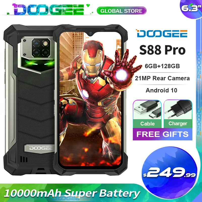 DOOGEE S88 Pro IP68/IP69K 128GB 6GB LTE/WCDMA/GSM Nfc Adaptive Fast Charge Wireless Charging