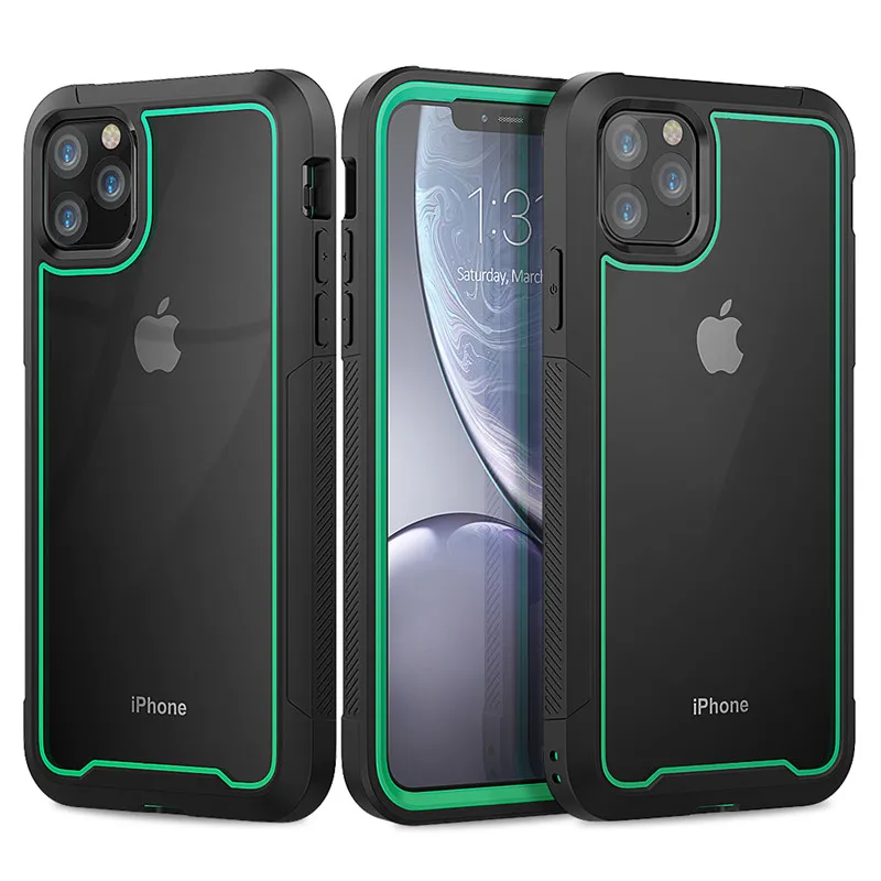 Прочный противоударный Прозрачный чехол для телефона для iPhone 11 Pro Max 7 8 6S 6 Plus XS Max XR X амортизация бампер гибридный Чехол - Цвет: Dark Green