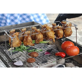 

Stainless Steel Chicken Wing Leg Rack Grill Holder Rack With Drip Pan For BBQ Multi-Purpose Chicken Leg Oven Grill Rack
