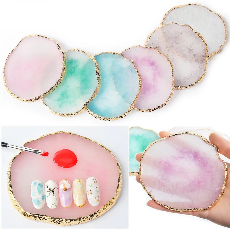 1PC Round Resin Agate Stone Nail Color Palette Gel Polish Pallet Mixing Drawing Paint Plate Pad Manicure Nail Art Display Shelf