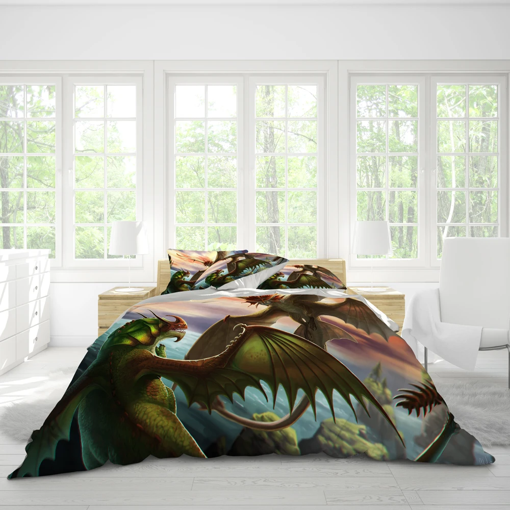 

Teenager Double Bed Comfortable Quilt 229cmx229cm Bedding Master Tamer Dragon Pattern Pillowcase Three Piece Multi-Size