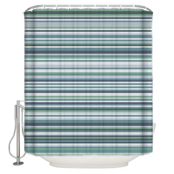

Shower Curtain Waterproof Polyester Fabric Shower Curtain Simple Blue-Green Geometric Stripes