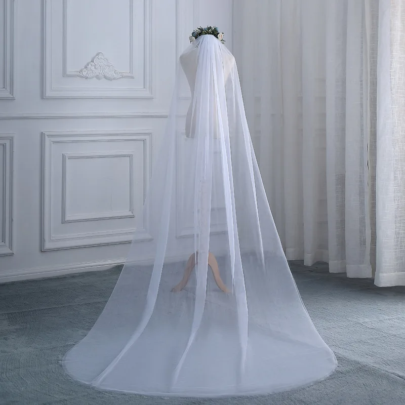 

Solid Wedding White Veil Head Dress Woman Princess Headdress 3 Meters Long Headwear Halloween Christmas Queen Cosplay Accessory