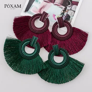 

Bohemian Big Tassel Earrings For Women Vintage Silk Fabric Fringe Earrings Drop Earring 2020 Female Fashion Statement Jewelry