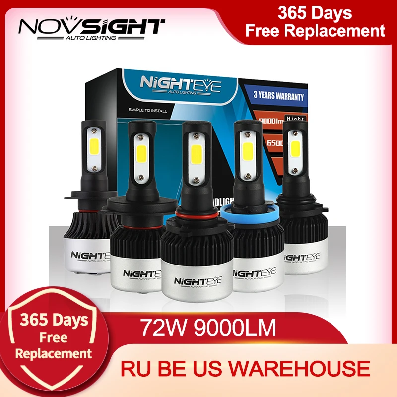 NIGHTEYE Super Bright Car Headlights H7 LED H4 led H8/H9/H11 HB3/9005 HB4/9006 Auto Bulb 72W 9000LM Automobiles Headlamp 6500K