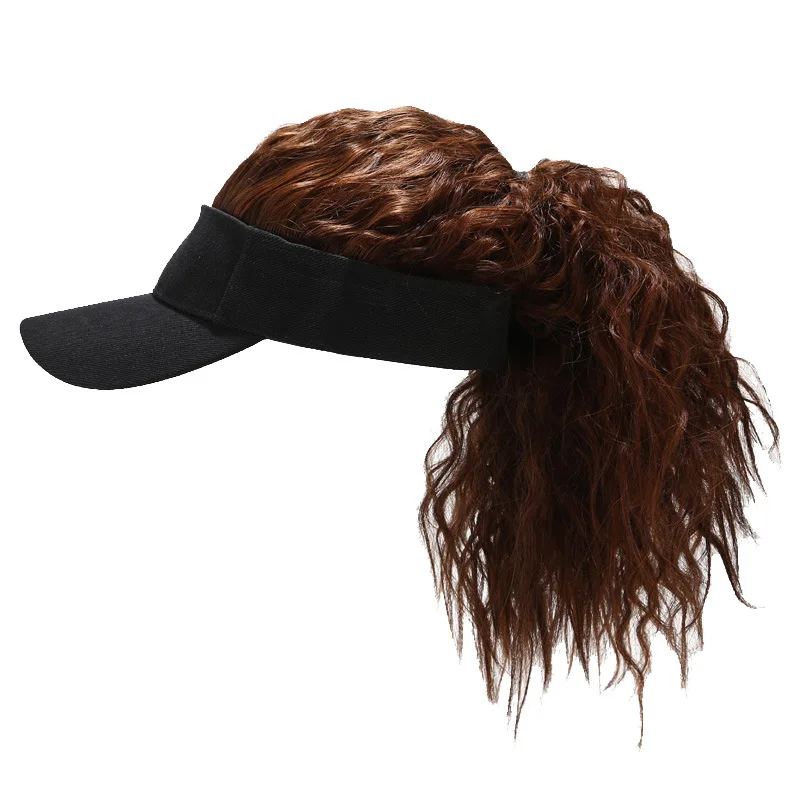 WomenFakeFlairHairVisorSunHatNewestNoveltyBaseballCapWigCap