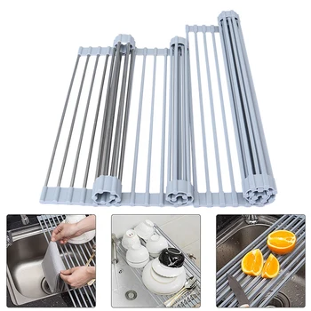 

Adjustable Sink Dish Drying Rack Kitchen Organizer Stainless Steel Sink Drain Shelf Basket Cleaning Fruit Vegetable Holder Rack