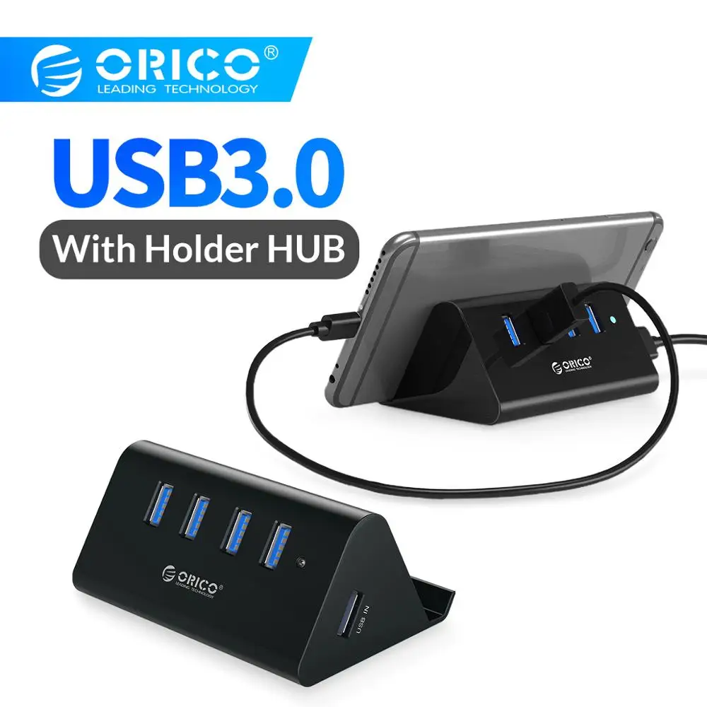 ORICO 5 Гбит/с высокоскоростной мини 4 порта USB3.0 концентратор сплиттер для настольного ноутбука с подставкой держатель для телефона Tablet PC-черный/белый