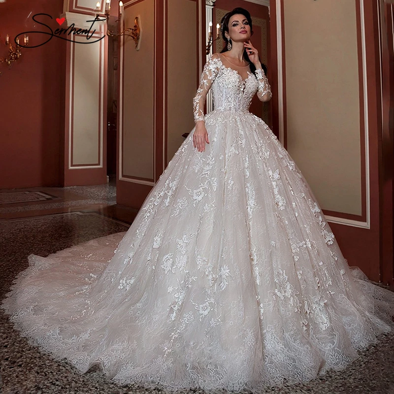 

OLLYMURS 2020 Luxury Wedding Dress Long Sleeve Turtleneck Applique Lace Wedding Noble Applique Muslim Brides Support Tailor-made