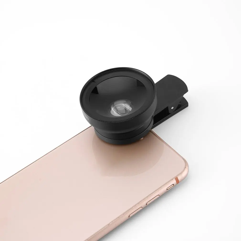 Professional Super Wide Angle+Macro Two-in-1 Mobile Phone Lens Set Universal Phone Clip 37MM 0.45X 49UV