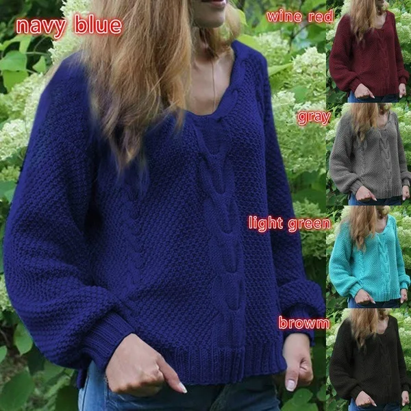 

Large size V-neck cotton women's sweater 2019 autumn and winter solid color fashion sweater loose long-sleeved ladies sweater
