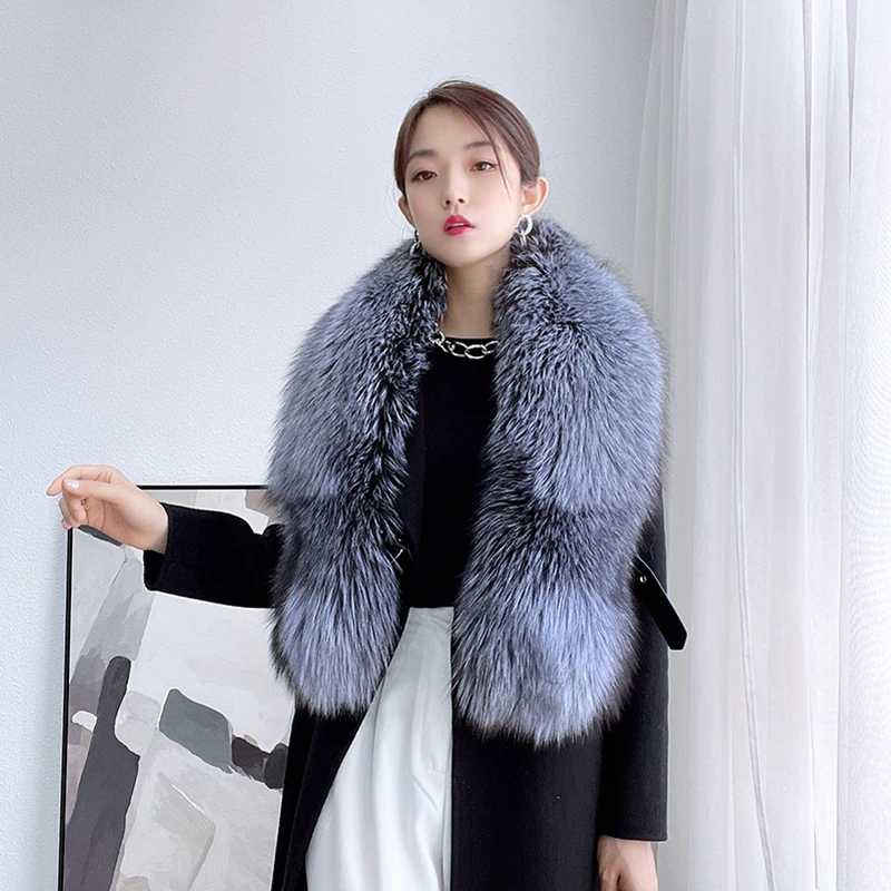 Natural 100% Real Fox Fur Scarf Shawl Winter Neck Warm Whole Fox Big Scarves Decorate Women Luxury Fox Fur Collar Muffler Wrap 5