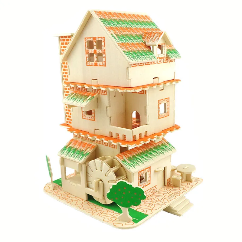 

candice guo 3D wooden puzzle DIY toy hand work woodcraft architecture kit building water mill house birthday Christmas gift 1pc