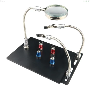 

Magnetic Circuit Board Holder Helping Hands Soldering Third Hand with Magnifier