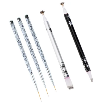 

2Pcs Double-headed Magnetic Nail Painting Dotting Pens Sticks & 3pcs Soft UV Gels Designing Liner Brushes