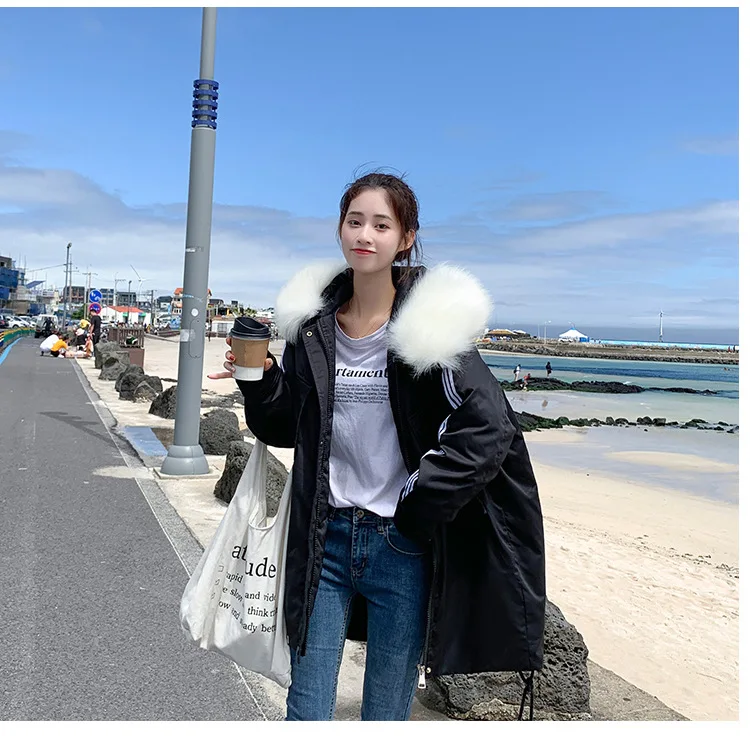 Autumn And Winter New Style down Jacket Cotton-padded Clothes Women's Mid-length BF Sports Stripes Baseball Loose Cotton Co