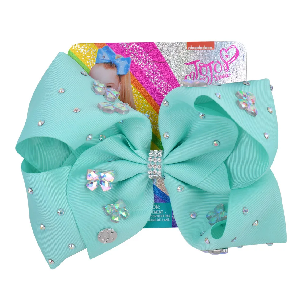 8 дюймов JoJo Луки Jojo Siwa радужные бантики для волос Стразы твердая лента бант для девочек Изысканная заколка для волос Детские аксессуары для волос