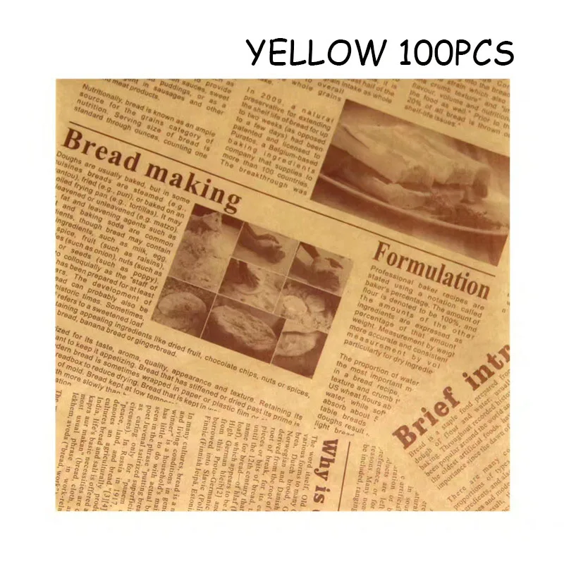 Yellow100pcs Еда Класс сетка для барбекю новости Бумага дизайн Еда Класс вощеная бумага черно-белый изоляция маслопоглощающая уплотнительная прокладка 50/100 ПК - Цвет: Yellow100pcs