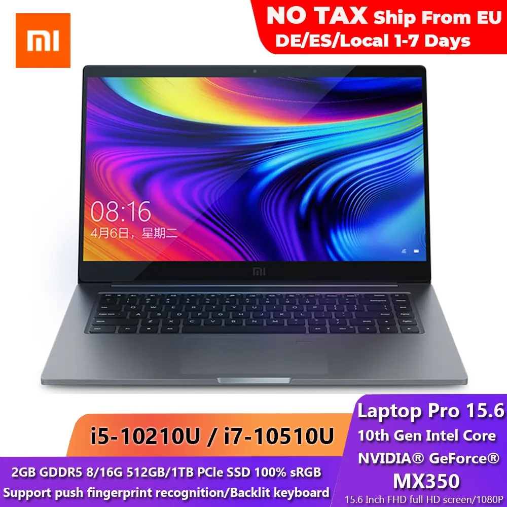 Xiao Mi Notebook Air 15 6 цолль ноутбук Neue Ausgabe i7-10510U / i5-10210U 8/16G 512 ГБ/1 ТБ PCIe MX350 2 Гб GDDR5 100% sRGB Rechen