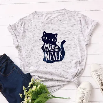 

women t-shirt 2019 New Harajuku Cat Meow Print Vogue t shirt 100% Cotton Women Causal Tops Short Sleeve Tee Women Clothing