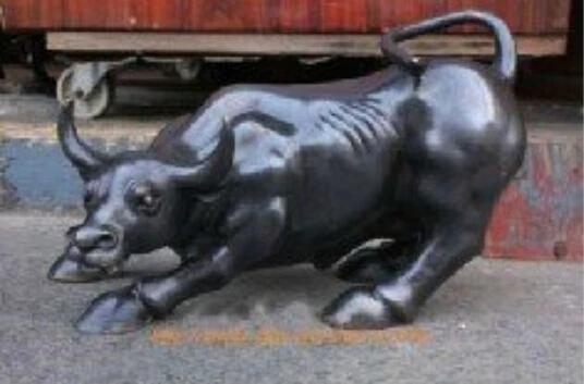 Free Shipping Large Size Bronze Black Wall Street Bull OX Statue 11&quotL |