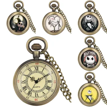 

Hot New Arrival The Nightmare Before Christmas Theme Quartz Pocket Watch Roman Numerals Round Dial Pendant Necklace Clock Kids