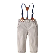 Cross Border Childrenswear Children Pure Cotton Suspender Trousers Small CHILDREN'S Casual Pants Suspender Pants Set Gentleman T