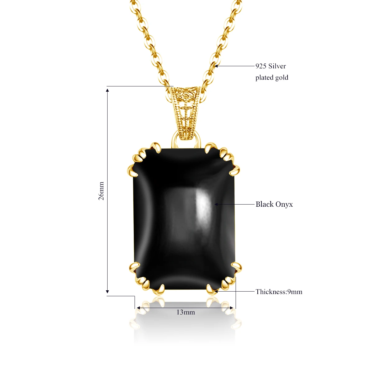 SILVERCHAKRA 585 14k Gold Color Necklaces Black Onyx Gemstones Pendant Necklace For Women 925 Sterling Silver Fine Jewelry