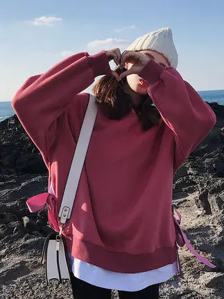 Rose red Осень и зима Модный пуловер с капюшоном Женский Весна Осень Свободный офисный женский INS tide с капюшоном Женский пуловер K036 - Цвет: Rose red