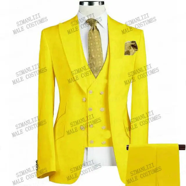 

Новейший пиджак и брюки, дизайнерский желтый мужской блейзер, приталенный комплект из 3 предметов, мужское платье для жениха, индивидуальный пошив, мужские свадебные костюмы для выпускного вечера, мужской костюм