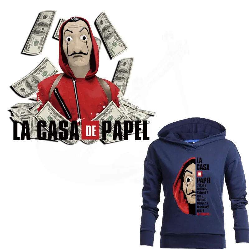 Горячие LA CASA DE PAPEL нашивки на одежду 25*22 5 см Утюг Diy футболка Платья
