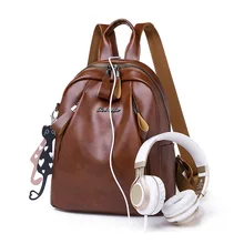 Напрямую от производителя, распродажа, Женский PU Рюкзак, корейский стиль, молния, коричневый, разъем для наушников, рюкзак, многофункциональная женская сумка