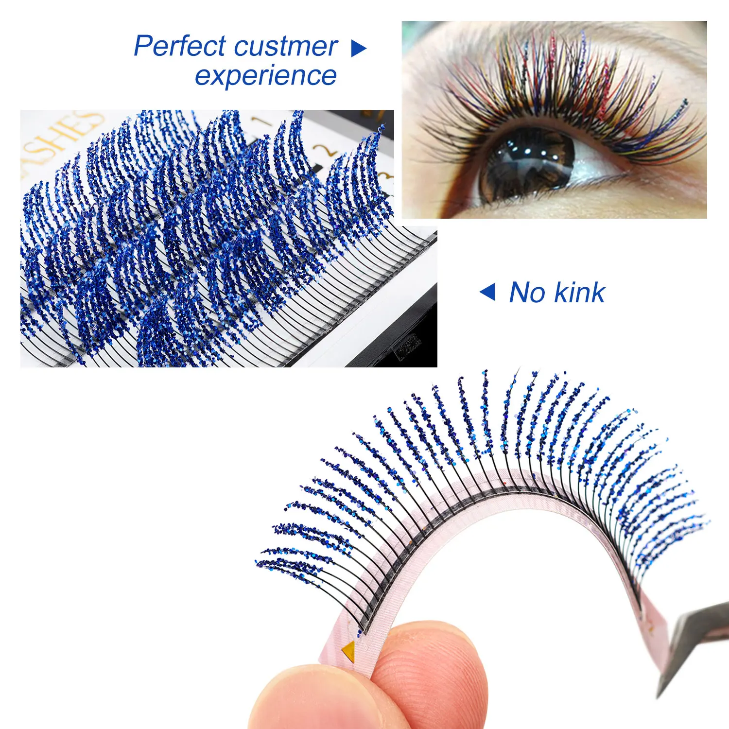 Colorful Glitter Eyelash Extension 4 Rows C Curl 0.15mm Professional