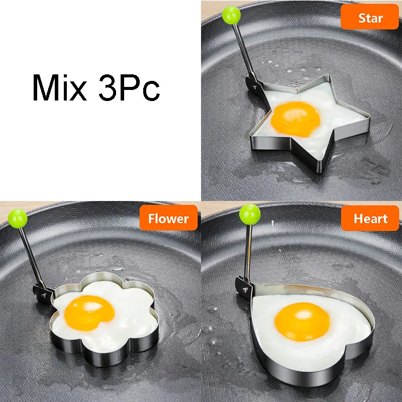 Блинная форма для омлета, форма для жарки яиц, инструменты для приготовления пищи, нержавеющая сталь, 5 видов стилей, жареное яйцо, кухонные принадлежности гаджет, кольца - Цвет: MIx 3PC Style 1