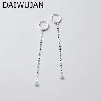 

DAIWUJAN Korean Real 925 Sterling Silver Long Tassel Single Crystal Pendant Earrings Circle Drop Earrings Fine Jewelry For Women