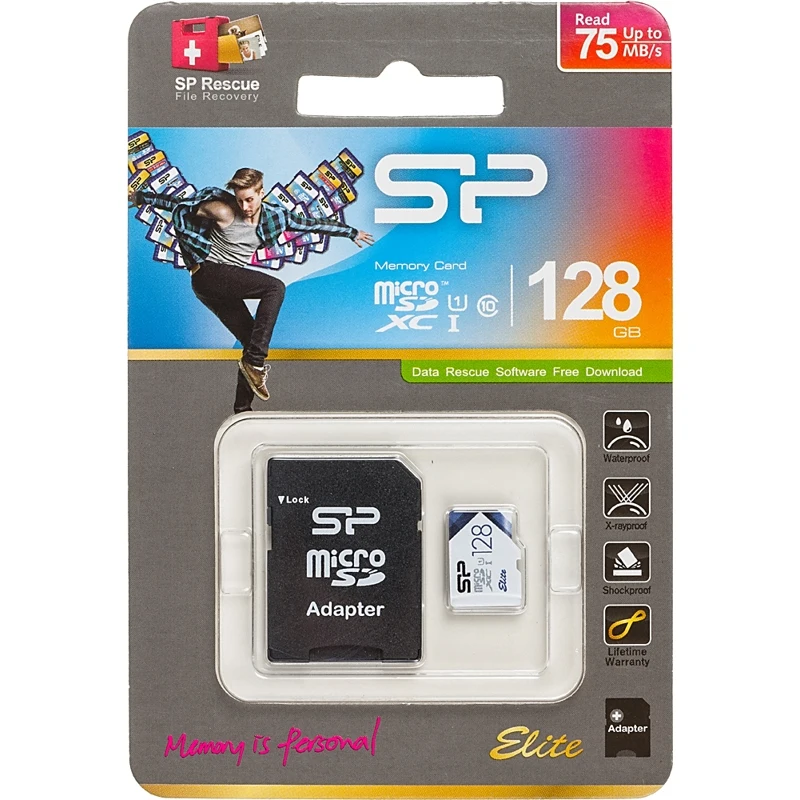 Карта памяти microSDXC UHS I U1 SILICON POWER 128 ГБ 75 МБ/с Class 10 SP128GBSTXBU1V21SP 1 шт. переходник SD|Карты