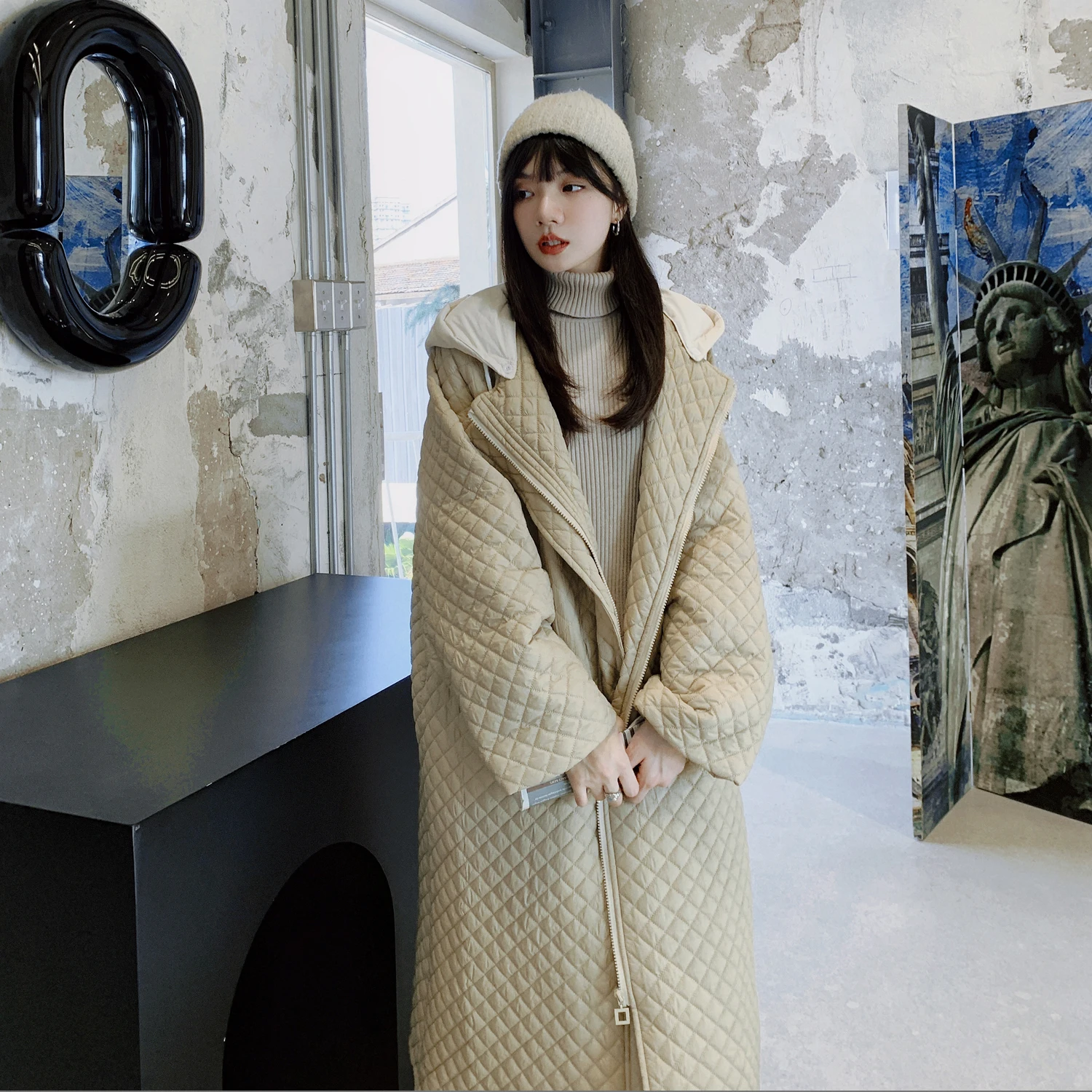 

Removable Hooded Thin Cotton Padded Jacket for Women Winter Clothes Fashion Elegant Korean Female Loose Long Coat Parkas 0865