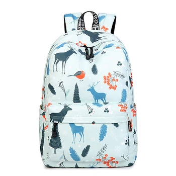 

2019 Cute Fashion Backpack Fresh Deer Pattern School Backpack For Teenage Girls Light Blue Travel Backpack Mochila